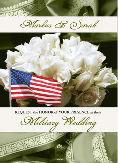 Military Wedding Invitation - White Roses in Sage Green Greeting Card