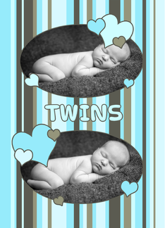 Twins Birth Announcement Boys Photo Card - Blue Stripes Greeting Card